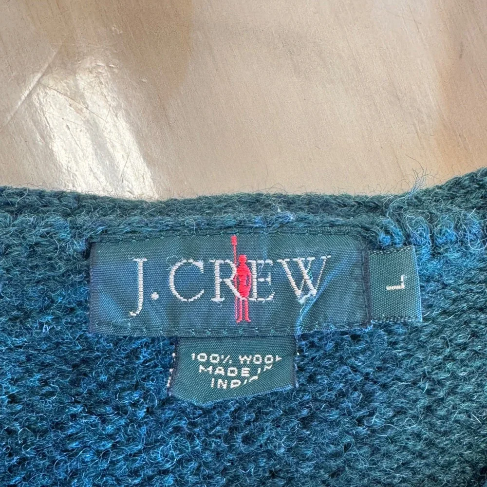 Vintage J. Crew Men's Large Forest Green 100% Wool V-Neck Knit Sweater Pullover